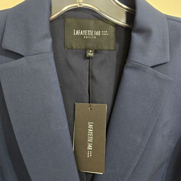 NEW Lafayette 148 Womens sz 0 Petite 0P Stretch Wool Single Button Blazer Blue - Picture 8 of 15